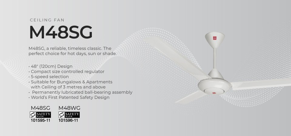 KDK M48SG Ceiling Fan with w/ 12″ Rod – Light Guru Online Store