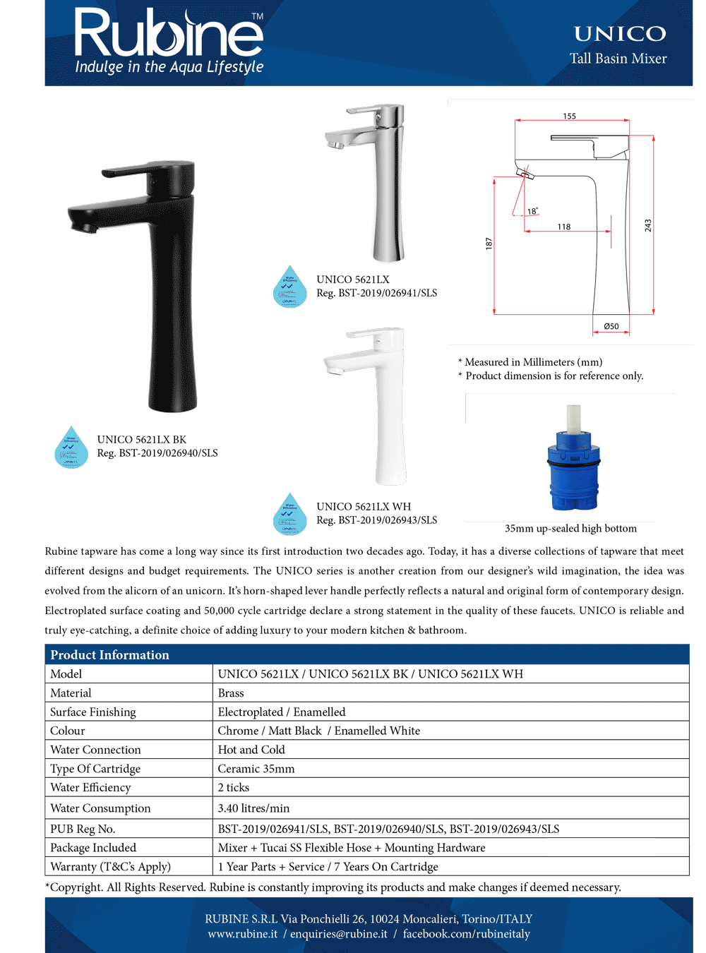 UNICO 5621LX Product Spec Sheet