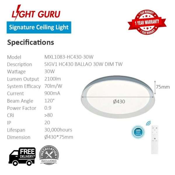 Light Guru Megaman Balao ceiling light 30w dimmable tunable super bright hdb condo landed remote light 05