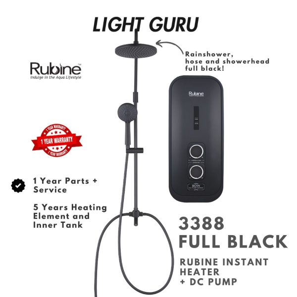 3388 FULL BLACK Instant Heater Light Guru Black Color