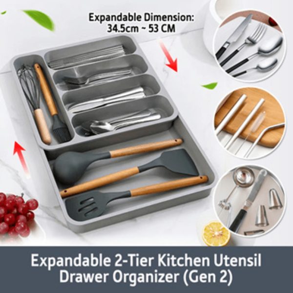 2 Tiers Utensils Kitchen Drawer Organizer