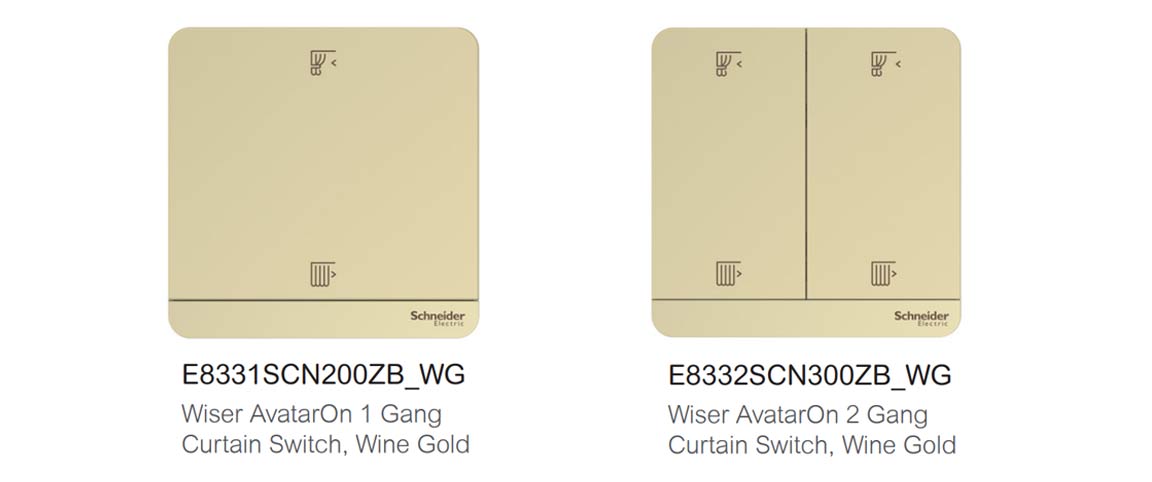 Schneider Wiser AvatarOn Gang Curtain Switch Wine Gold Zigbee 3.0 Glass Touch Light Guru