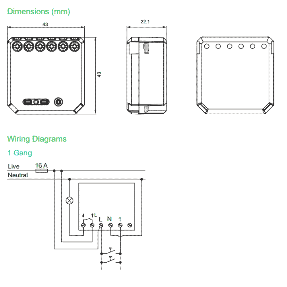 Wiser micro module switch 1 gang CCT5011 0001 Specs