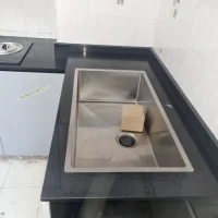 Single Large Kitchen Sink flush countertop finish with waste trap